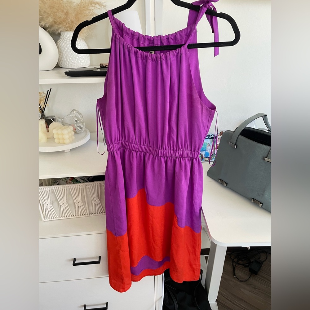 Purple and Red Color-block dress